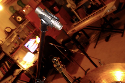 Overhead drum microphone in the newly renovated Optic Frog ManRoom Studio Overhead drum microphone in the newly renovated Optic Frog ManRoom Studio